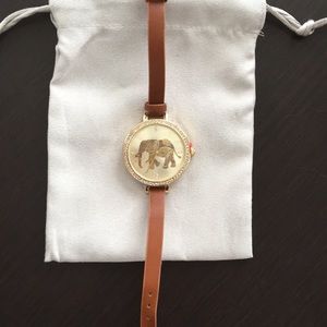 Gold Elephant Watch with thin brown leather band